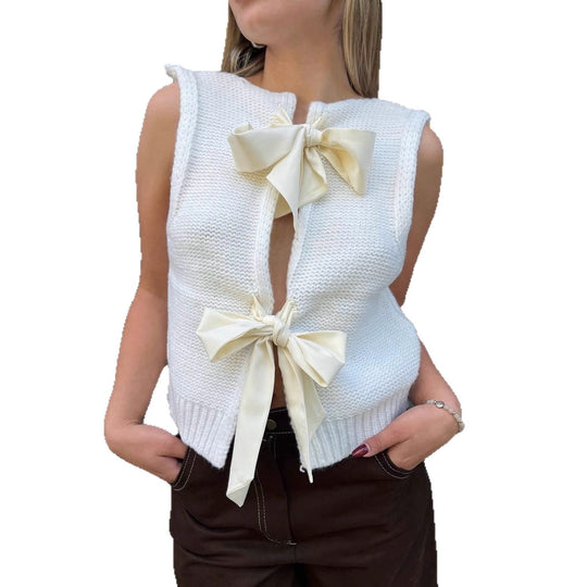 Damen Langärmliger Strickpullover mit Rückenschleifen Fudus