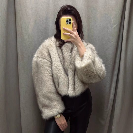 Damen kuschelige Teddyfelljacke mit kurzem Schnitt und schmeichelndem Design Fudus