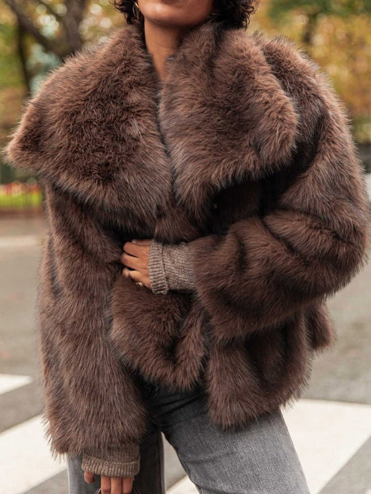 Damen Kunstfelljacke mit breitem Kragen und luxuriösem Schnitt Fudus