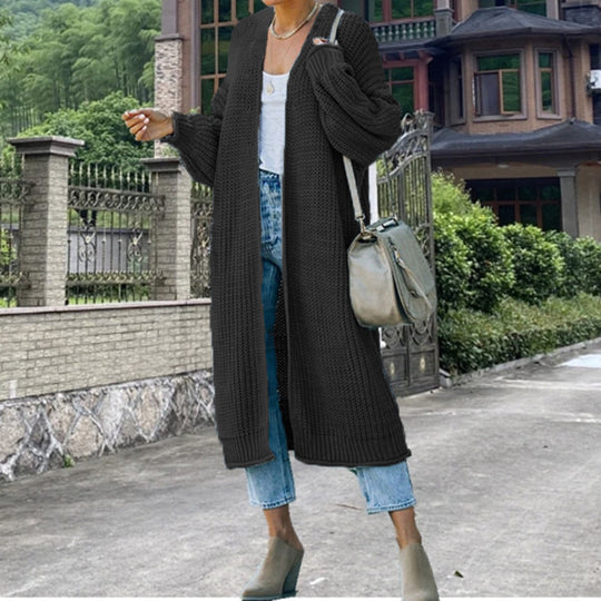 Damen Grobstrick-Longcardigan mit modernem Schnitt und lässigem Design Fudus