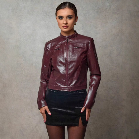 Damen Kurze Kunstlederjacke mit asymmetrischem Schnitt Fudus