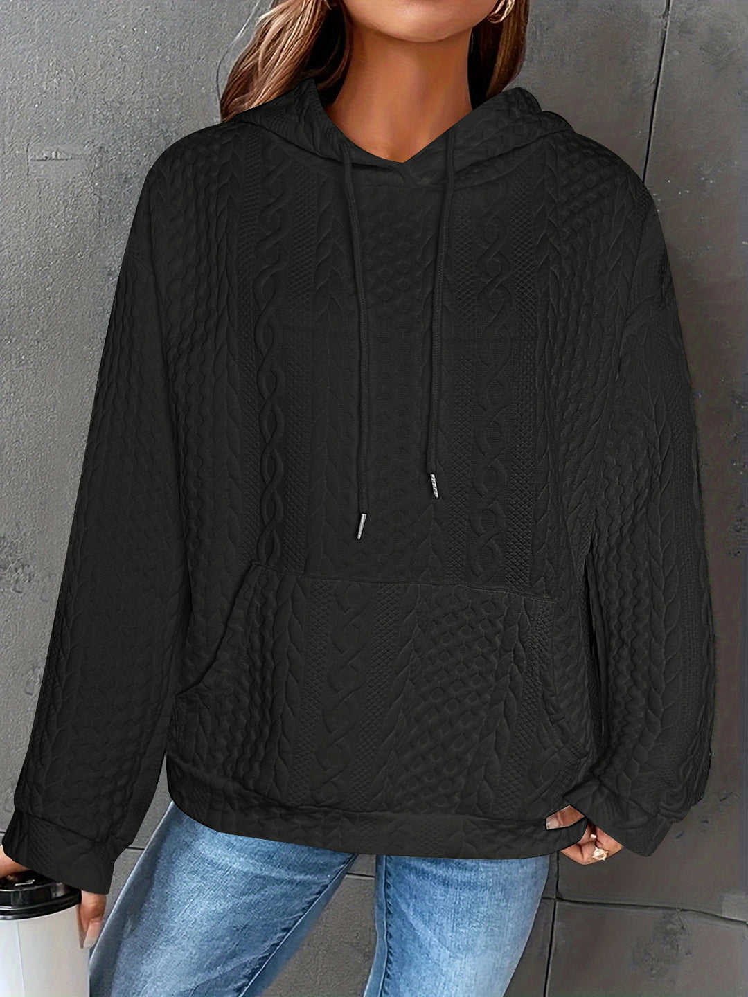 Damen Kuscheliger Strickpullover mit Kapuze und Details im Waffelmuster Fudus