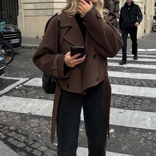 Damen Kurzmantel Tailliert Stylisch Warm Elegant