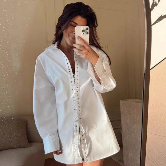 Damen lässige Bluse mit dekorativem Schnürdesign Fudus