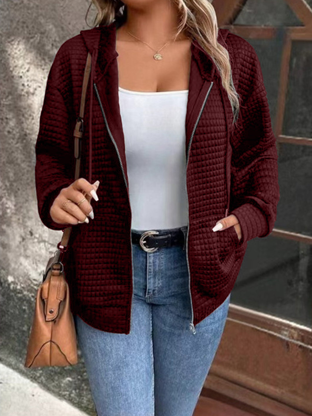 Damen kuschelige Sweatjacke mit Struktur Fudus