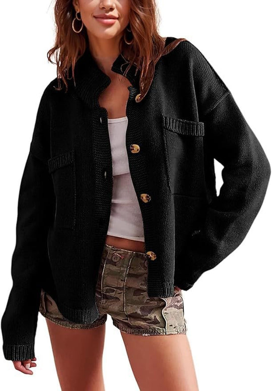 Damen lässige Strickjacke mit besonderen Knopfdetails Fudus