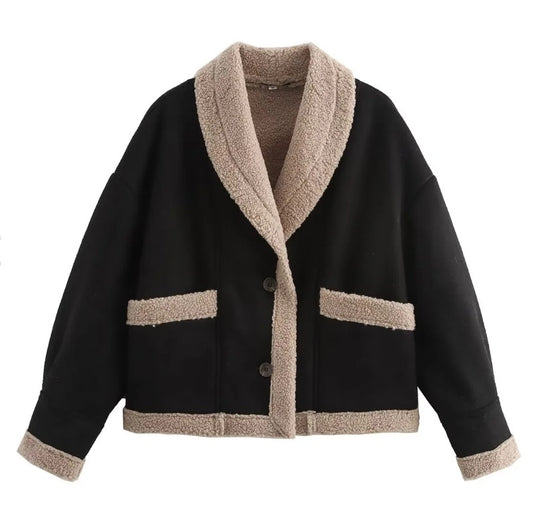 Damen kuschelige Oversized-Jacke mit Teddy-Futter Fudus