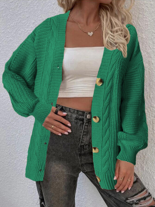 Damen Grobstrickcardigan mit Knopfdetails und Zopfmuster Fudus