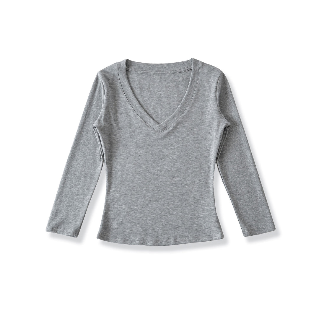 Damen Langärmliges V-Ausschnitt Oberteil Fudus