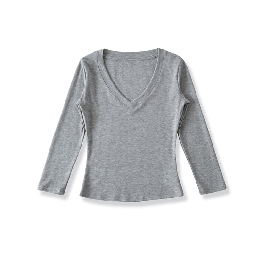 Damen Langärmliges V-Ausschnitt Oberteil Fudus