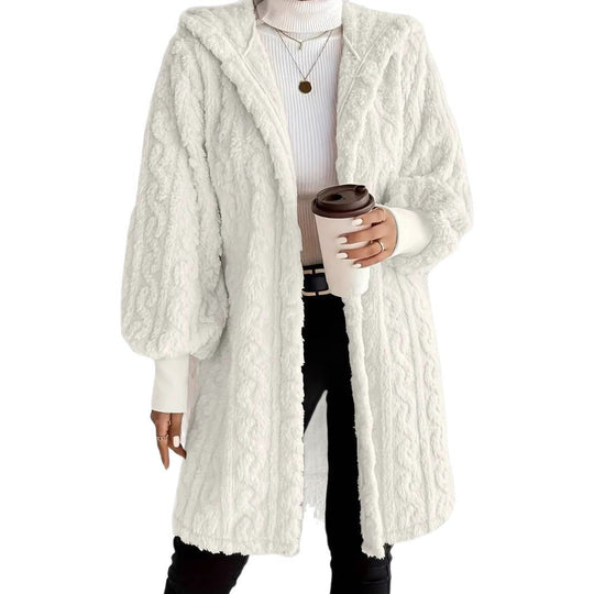 Damen Kuscheljacke mit Kapuze und strukturiertem Design