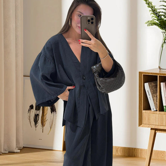 Damen lässige Oversized Blazerjacke mit weitem Schnitt Fudus