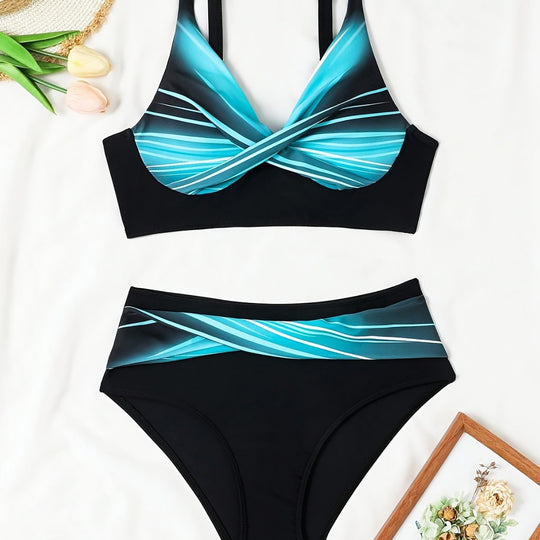 Damen Hochwertiges Bikini-Set mit elegantem Wickeloberteil und hohem Bund
