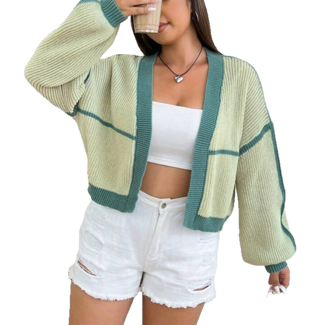 Damen Grobstrick Cardigan mit lässigem Schnitt und auffälligen Kontraststreifen Fudus