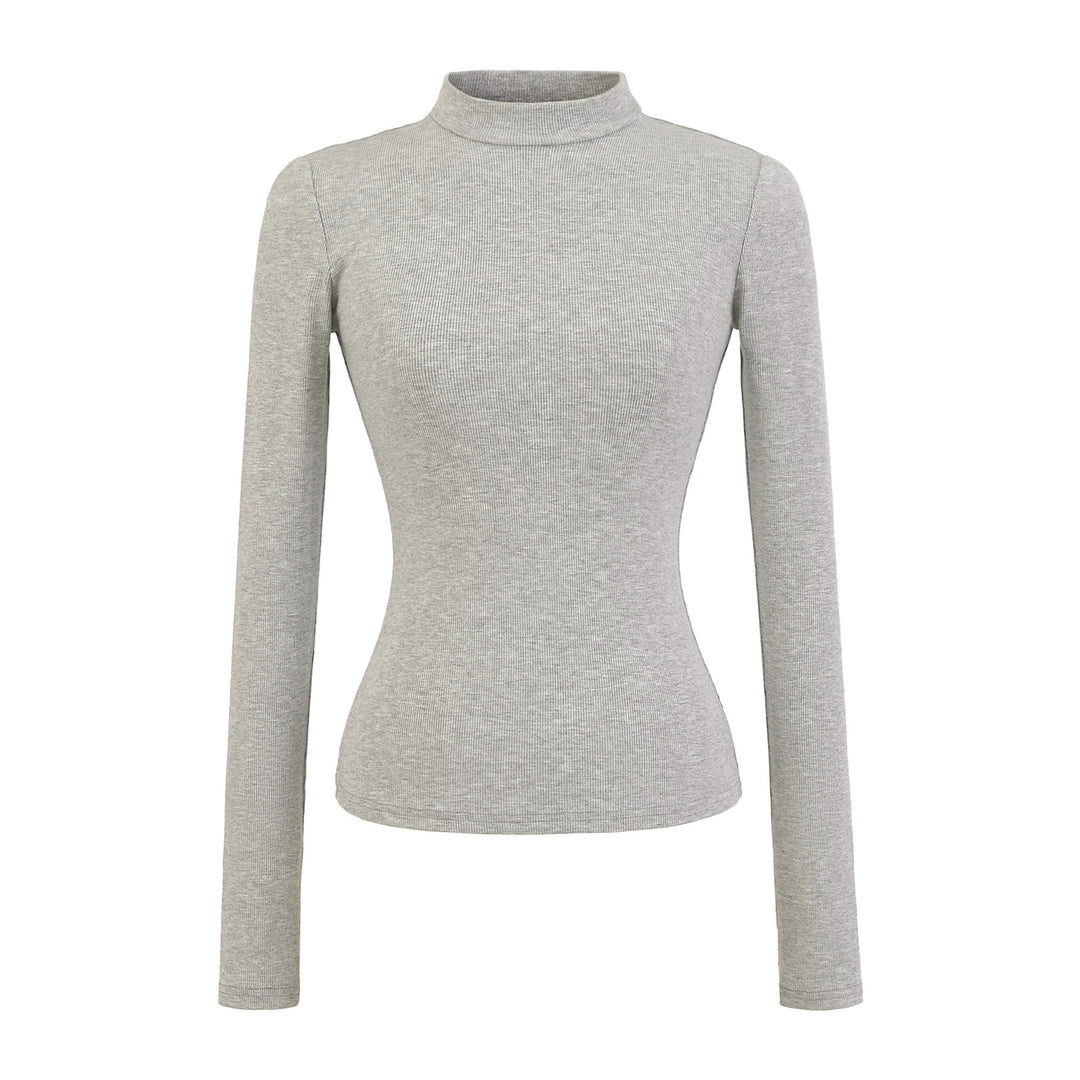 Damen langärmliges Rippoberteil mit hohem Kragen Fudus