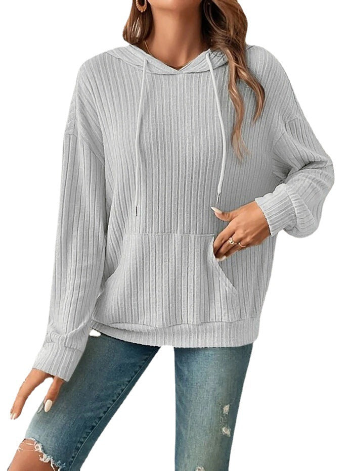 Damen Kapuzenpullover mit Rippstruktur und Kängurutasche Fudus