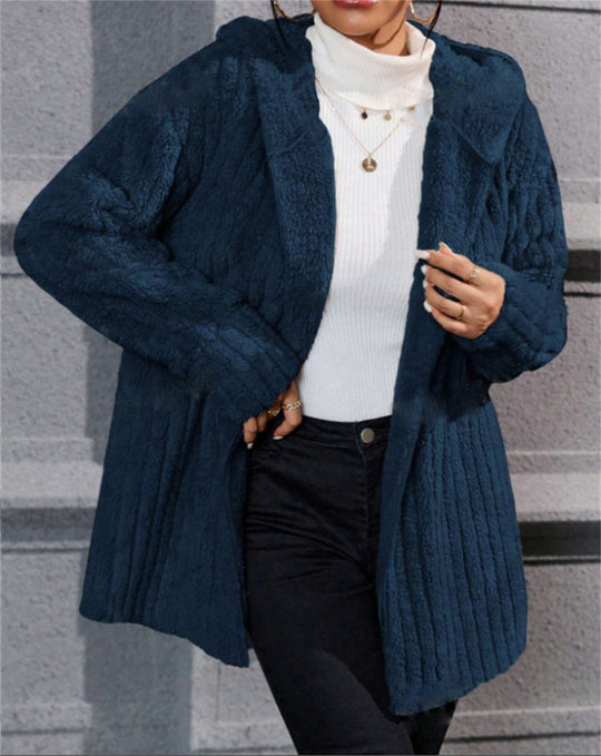 Damen kuschelige Fleecejacke mit Kapuze und strukturiertem Design Fudus