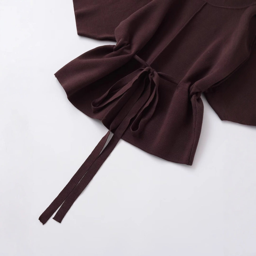 Damen lässige Strickbluse mit Taillenbindung Fudus