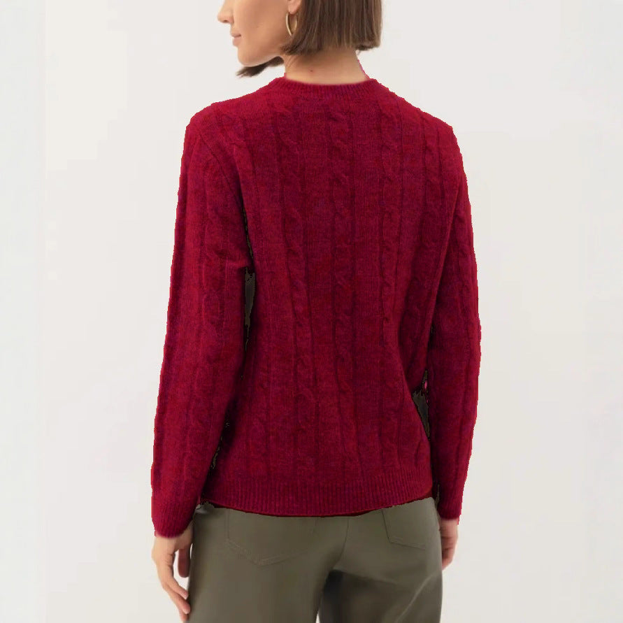 Damen kuscheliger Strickpullover mit Zopfmuster Fudus