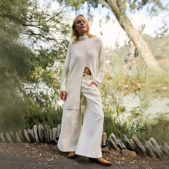 Damen Grobstrickpullover mit seitlichem Schlitz Fudus