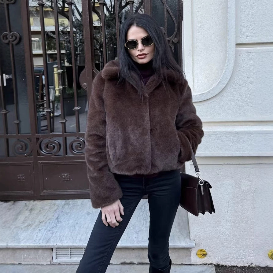 Damen Kunstfelljacke mit elegantem Stehkragen Fudus