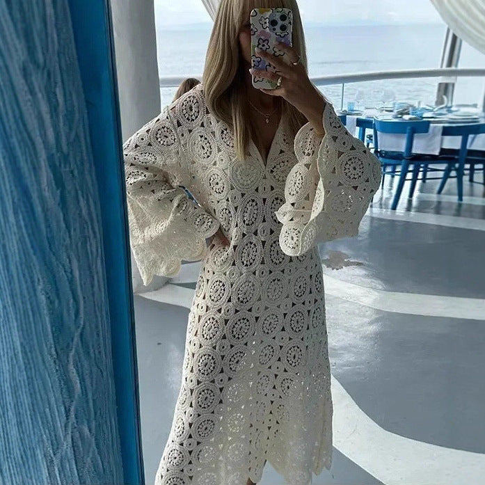 Damen Häkelkleid mit voluminösen Ärmeln und traumhaften Details Fudus