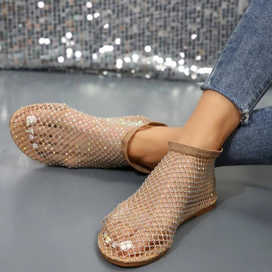 Damen Halb Offene Ballerinas mit Glitzer