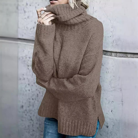 Damen Grobstrickpullover mit hohem Kragen und lässigem Schnitt Fudus