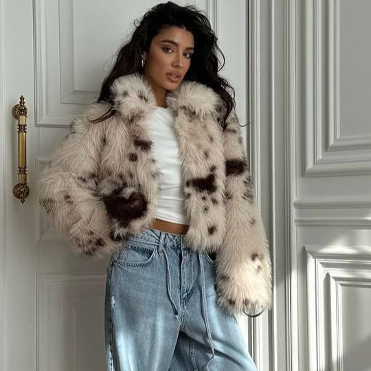 Damen Kunstfelljacke mit modernem Design und hohem Kragen Fudus