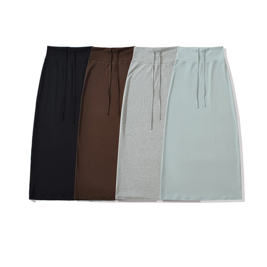 Damen Hochtaillierter Jersey-Rock mit seitlichen Schlitzen Fudus