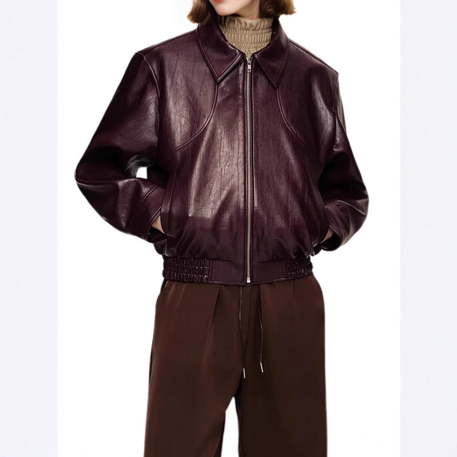 Damen Kunstlederjacke im modischen Schnitt mit elastischem Bund Fudus