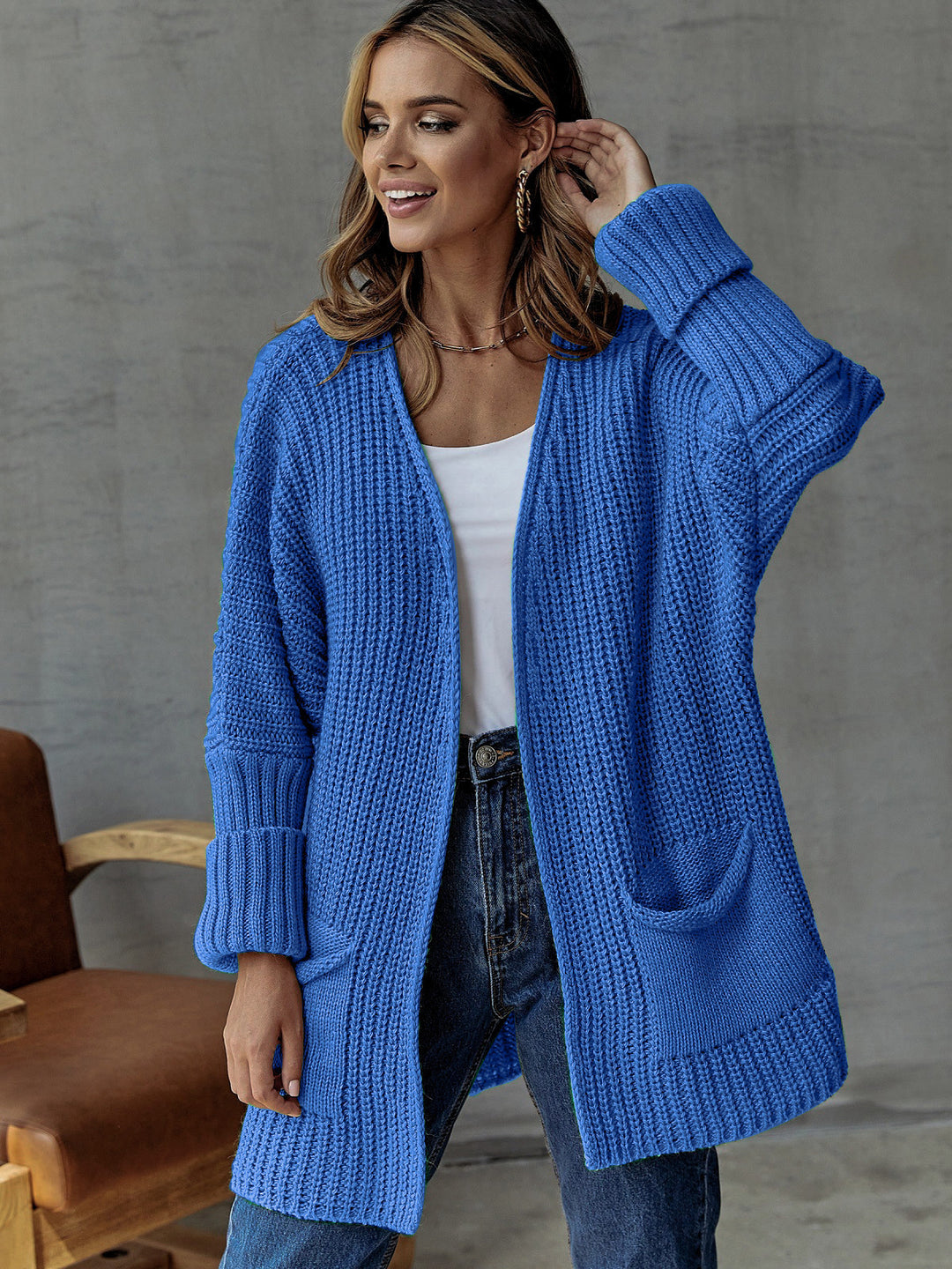 Damen Grobstrickcardigan mit praktischen Taschen und lässigem Schnitt Fudus
