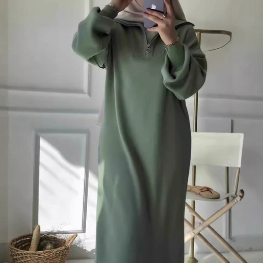 Damen Kapuzenkleid mit Reißverschluss und lässigem Schnitt Fudus