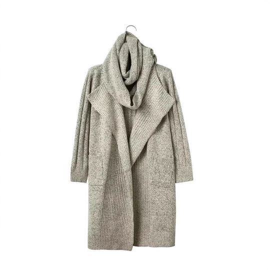 Damen Langer oversized Strickmantel mit asymmetrischem Kragen und Taschen Fudus