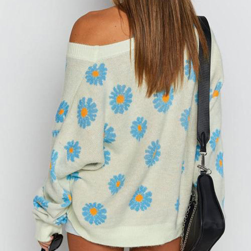 Damen lässige Strickjacke mit floralem Design Fudus