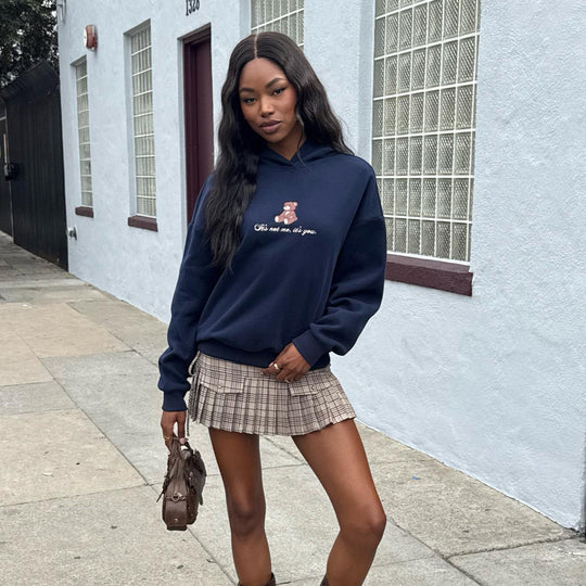 Damen Kapuzenpullover mit verspieltem Bärenmotiv und weichem Baumwollmix Fudus