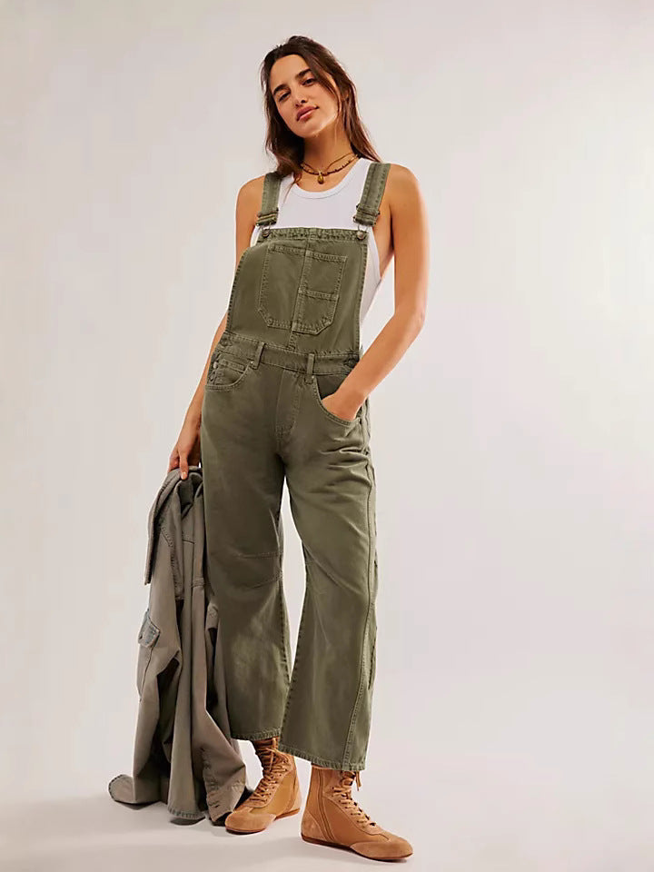 Damen Latzhose im lässigen Oversized-Stil mit praktischen Taschen und modischen Akzenten Fudus