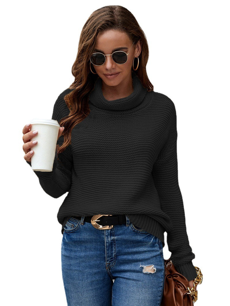 Damen Kuscheliger Strickpullover mit hohem Kragen und lässigem Schnitt Fudus