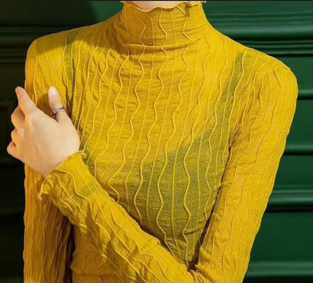 Damen Langarm-Top aus transparentem Material mit wellenförmigem Design Fudus