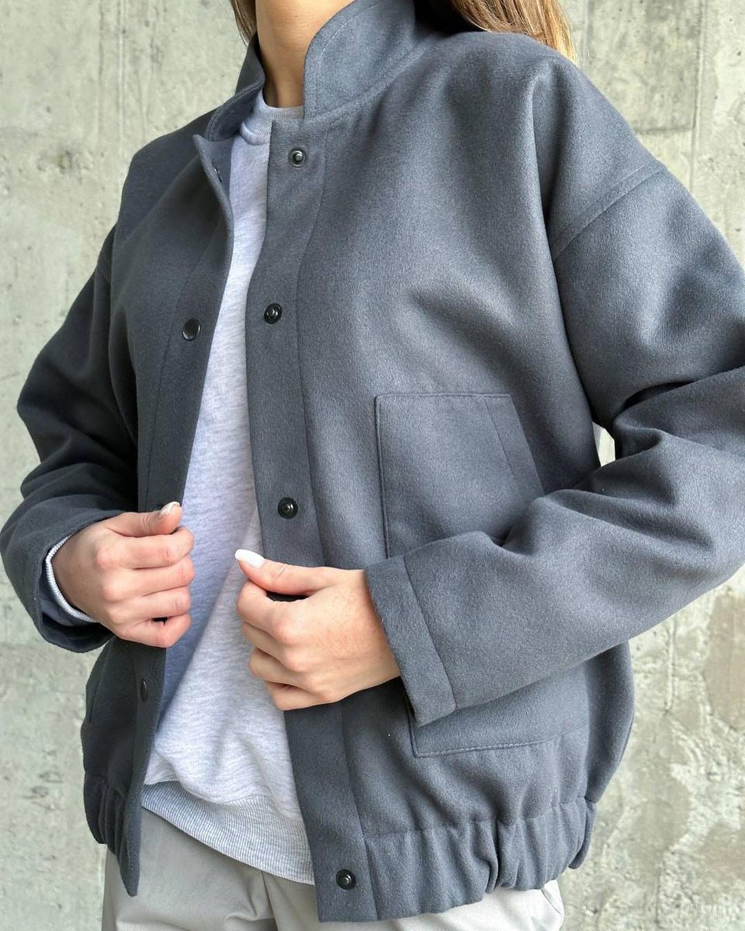Damen lässige Collegejacke mit Knopfverschluss und Taschen Fudus