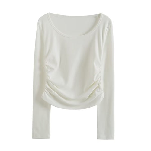 Damen langärmliges Shirt mit raffiniertem Drapé Fudus