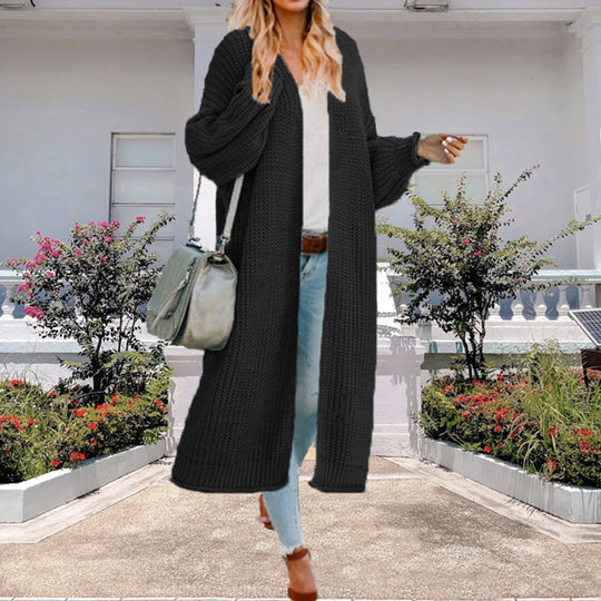 Damen Grobstrick-Langjacke mit weitem Schnitt und modischen Details Fudus