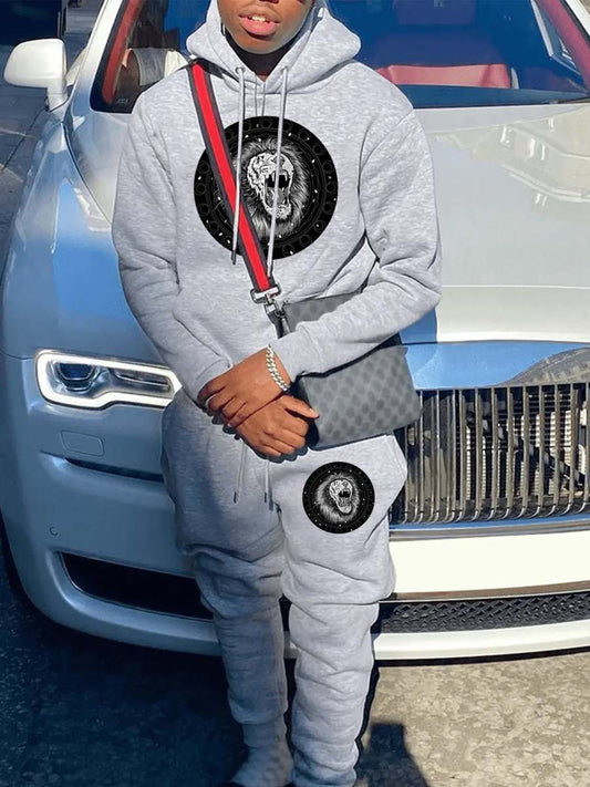 Damen Kapuzenpullover und Jogginghose Set mit innovativem Löwenmotiv Fudus