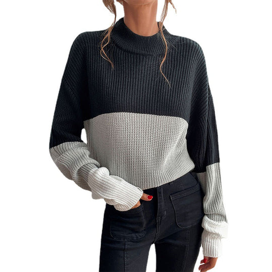 Damen Grobstrick Pullover mit innovativem Farbblockdesign Fudus