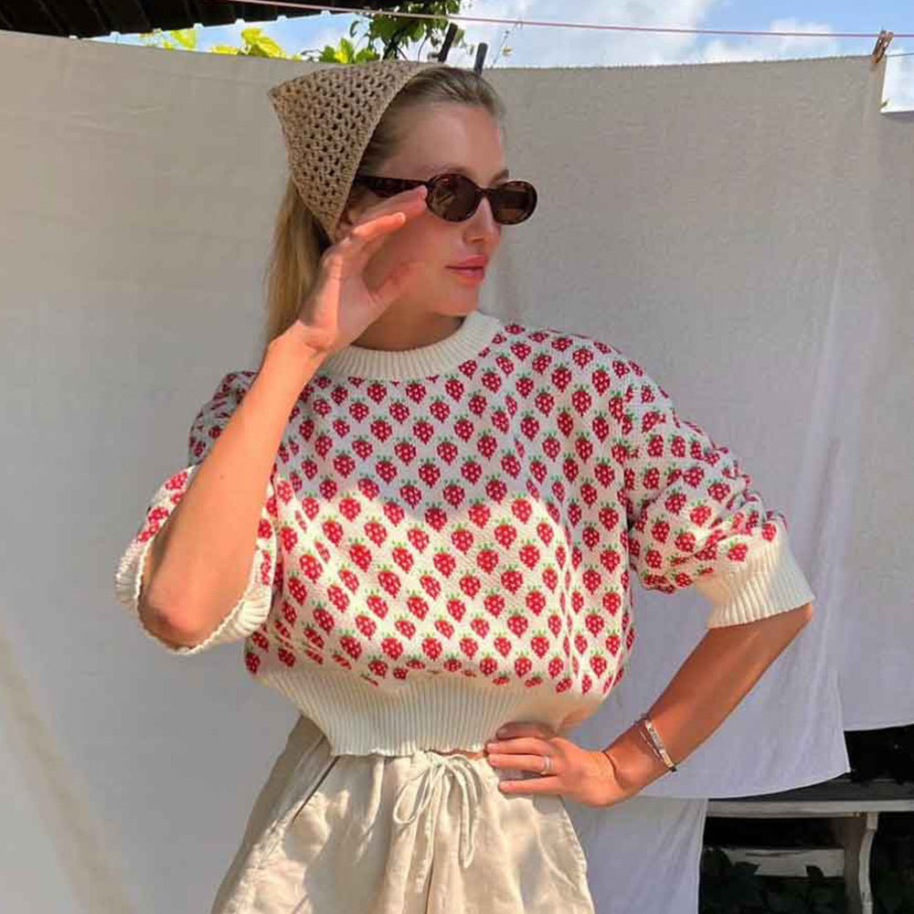 Damen Kurzpullover mit floralen Mustern Fudus