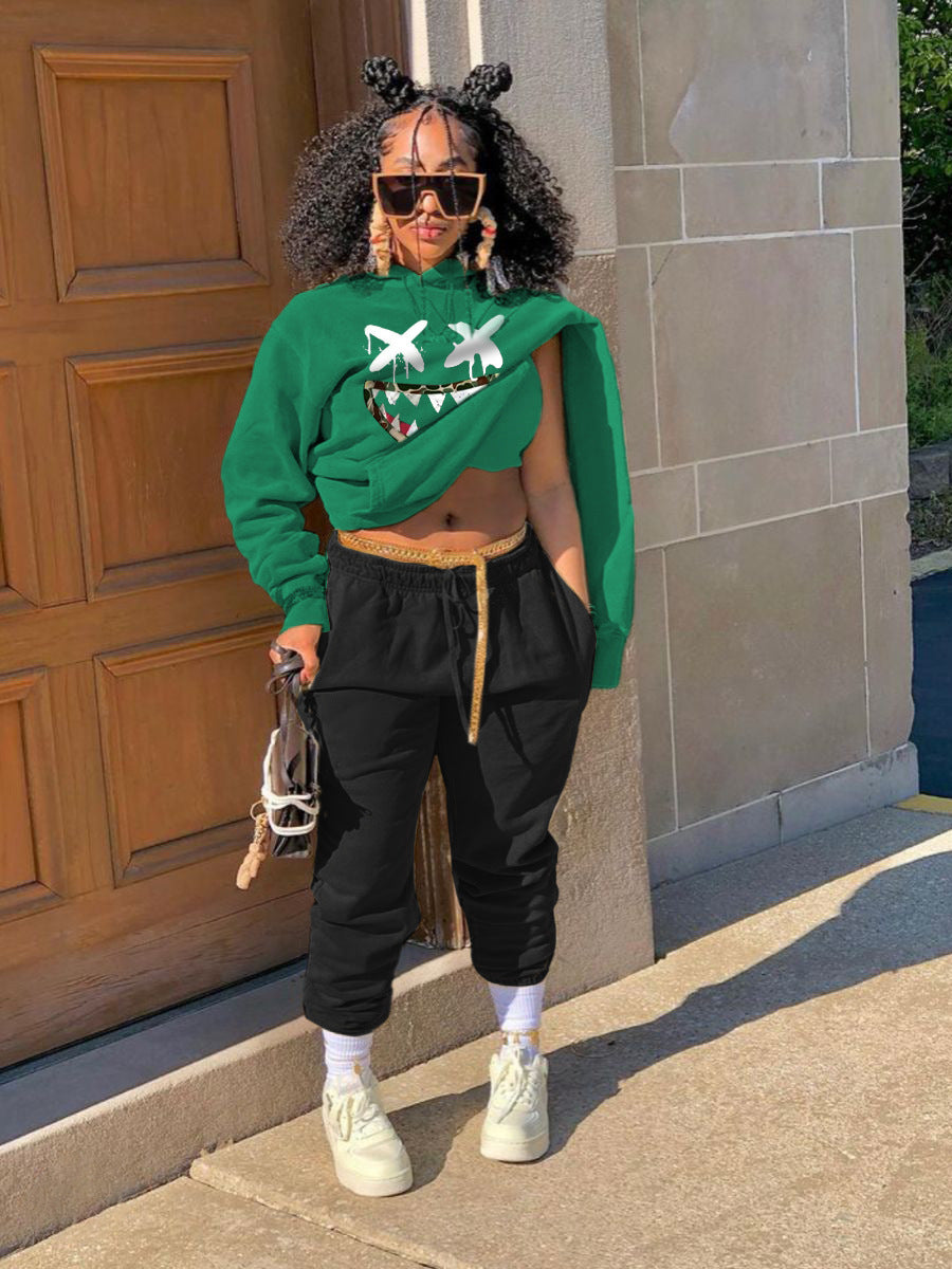 Damen Kapuzenpullover und Jogginghose Set mit kreativem Motiv Fudus