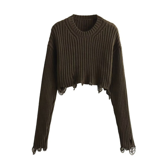 Damen modischer cropped Strickpullover Fudus