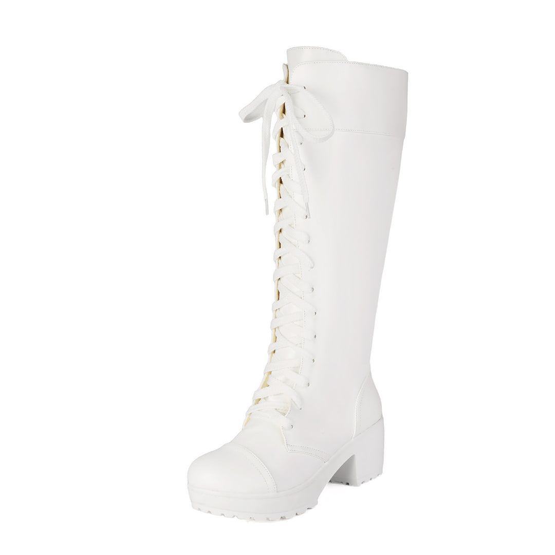 Damen hohe Schnürstiefel mit robustem Blockabsatz Fudus