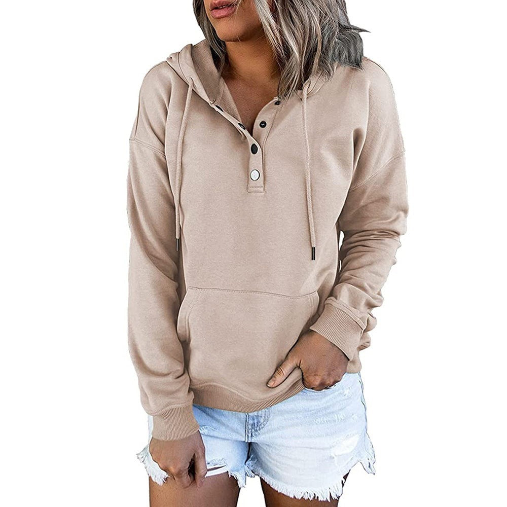 Damen Hoodie mit Knopfdetails und praktischen Taschen Fudus