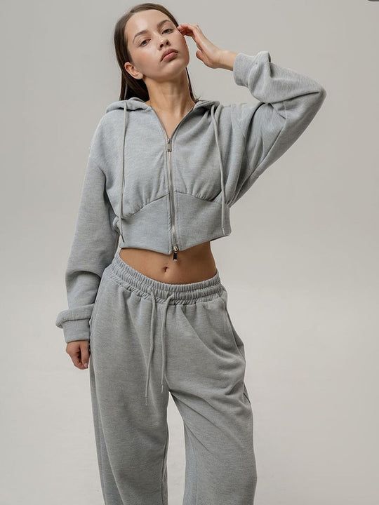 Damen kombinierter Sweat-Hoodie und Weite Hose Set Fudus